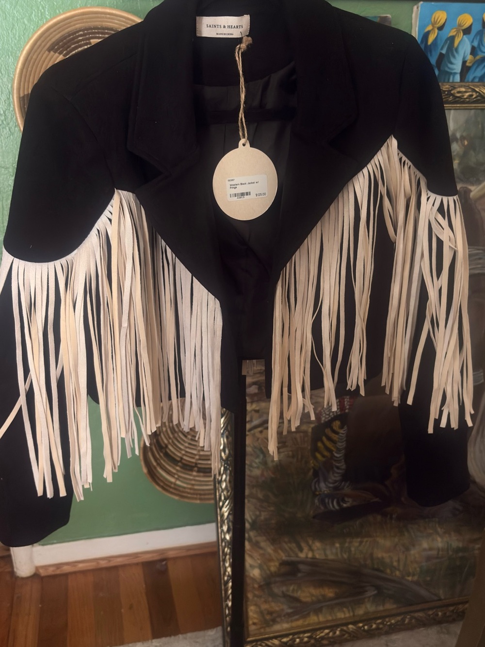 NWT Saints & Hearts Black with Cream Faux Suede